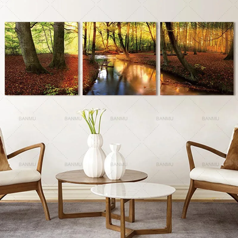Абстрактная Картина на холсте настенный постер с изображением леса дерева
