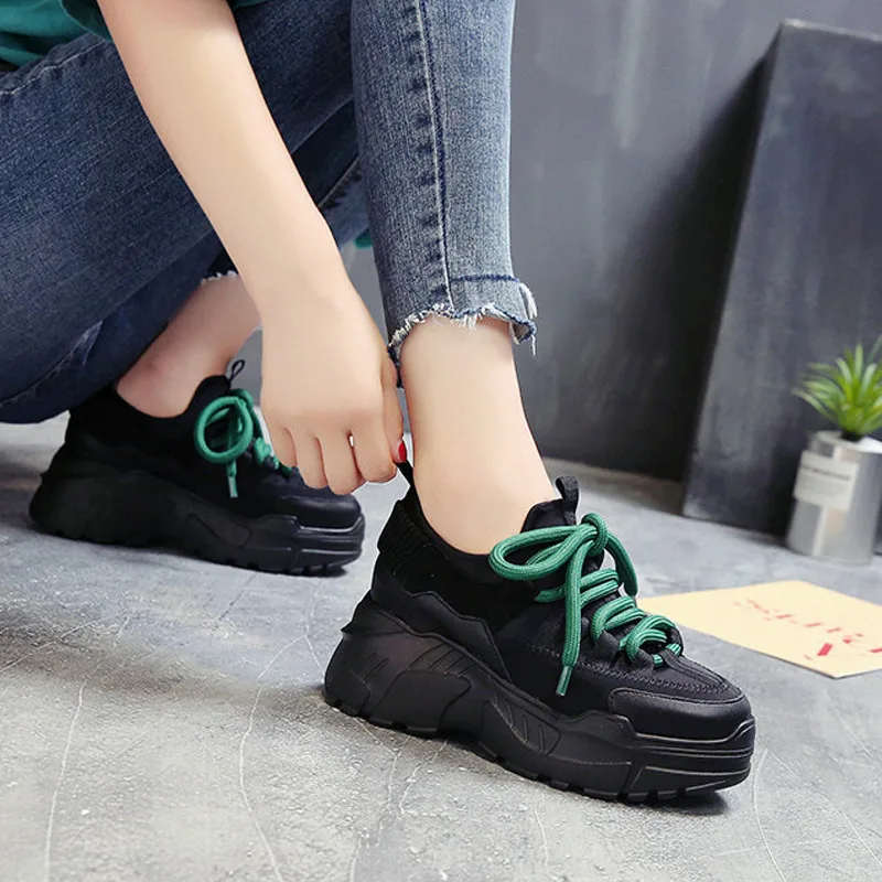 Кроссовки на платформе Nieuwe Vrouwen Stijlvolle Dikke Zool Loopschoenen Hoogte Toenemende 8 см спортивные
