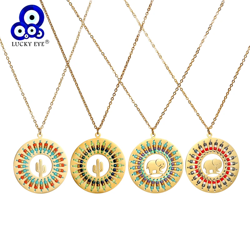 Ожерелье Lucky Eye с круглым кулоном Миюки длинная цепочка из нержавеющей стали