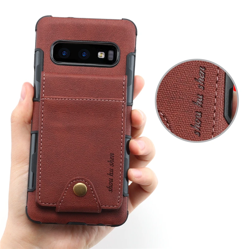 Роскошный чехол-бумажник для Samsung Galaxy S10 Plus из парусины с откидной крышкой и двумя