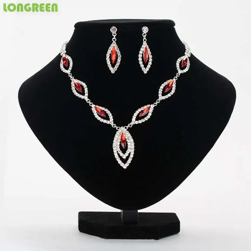 Red Zircon Стиль, кристалл, циркон, Свадебные Ювелирные наборы, серебряное ожерелье, серьги, Свадебные Ювелирные наборы для женщин, аксессуары для девушек, вечерние - Окраска металла: Red Zircon