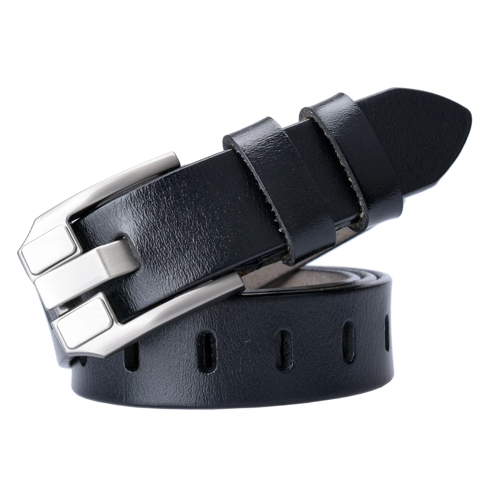 Женский ремень из коровьей кожи универсальный черный с металлической пряжкой