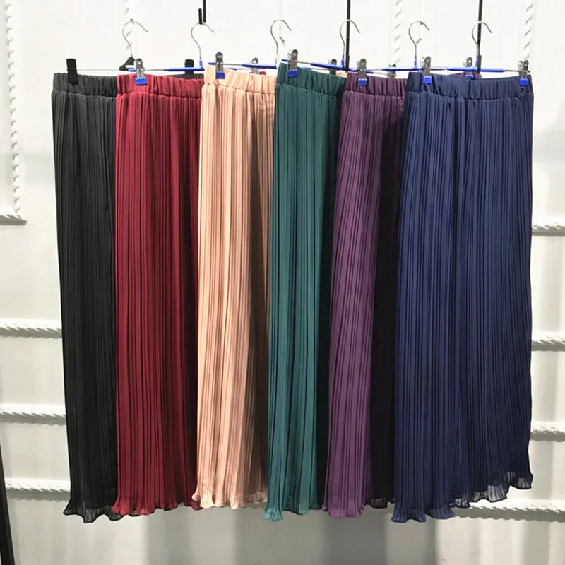 

Korean Women Chiffon Pleated Long Maxi Skirt 2019 Spring Summer Jupe Longue Femme Clothes Streetwear High Waist Muslim Skirts