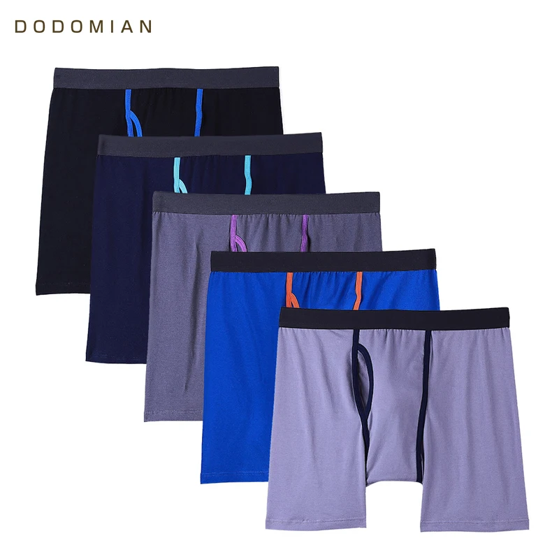 

Men Boxer Cotton Solid Long Boxers Man 5 Pcs/Lot Soft Mens Underwear With Fly Boxershorts Male U-convex US Size S M L XL XXL