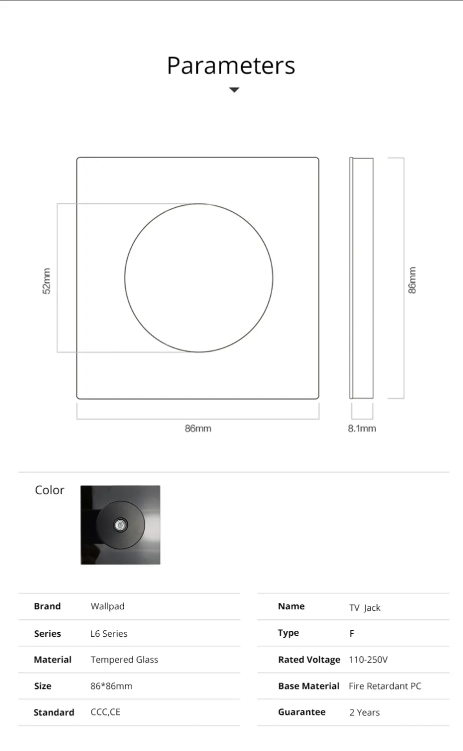 L6 Черная Стеклянная ТВ сигнальная настенная розетка из закаленного стекла
