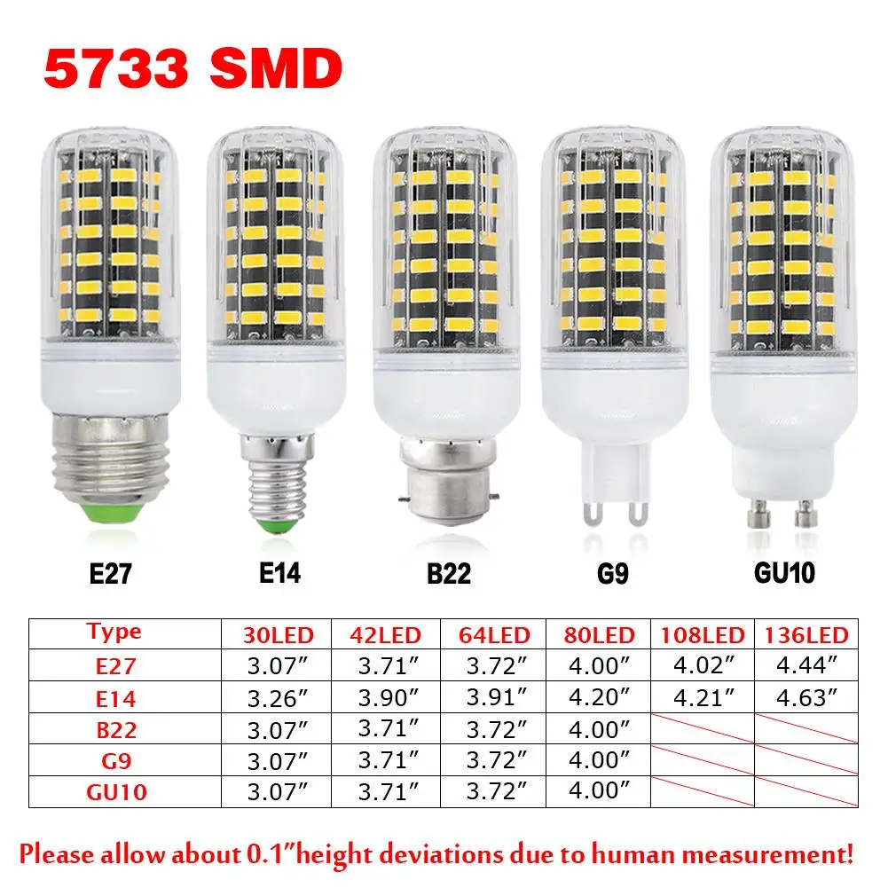E14 E27 B22 G9 GU10 30 42 64 80 108 136 светодиоды 5733SMD 7-25W 110V 220V кукурузы светильник лампа яркая лампа для дома офисный Декор