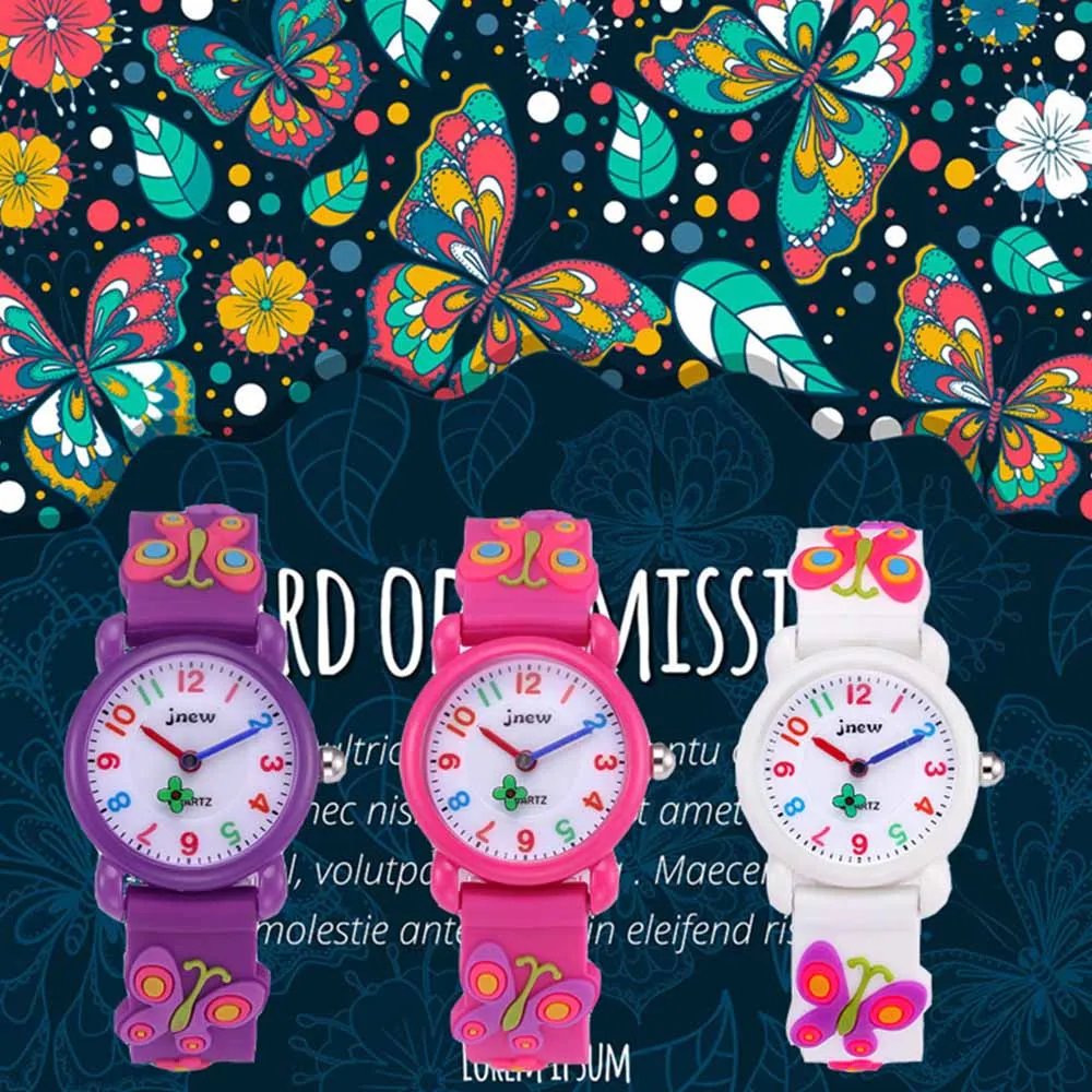 

3D Cartoon Butterfly Flower Kid Watch Silicone Straps Children's Watches Quartz Wristwatches Baby Girls Cute Clock Montre Enfant