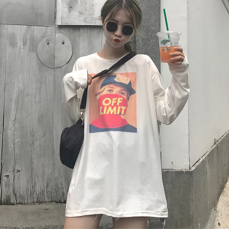 YouGeMan Harajuku модная футболка женская с длинным рукавом Топы Осень корейский Ulzzang уличная белая футболка Женская Повседневная футболка - Цвет: see chart