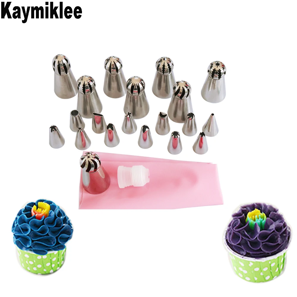 

KAYMIKLEE 22PCS/SET Cake Piping Pastry Icing Tips Stainless Steel Nozzles Cake Decorating Pastry Tips Set CS126
