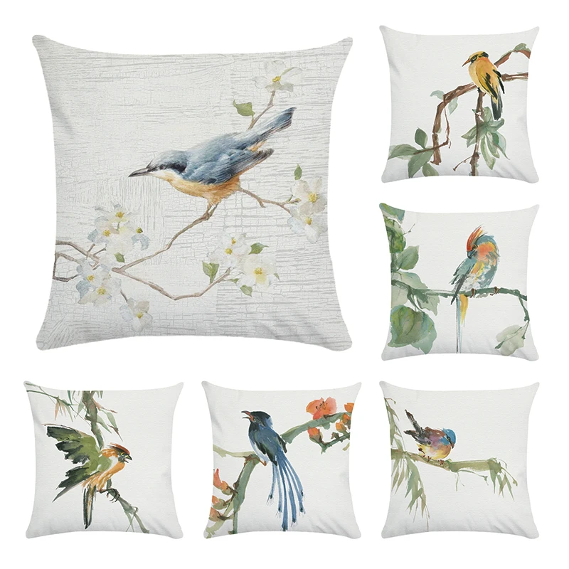 

Flower Tree Birds Cushion Covers Chinese Style Candy Color Soft Pillow Covers Baby Bedroom Sofa Decoration pillow cojin CR044
