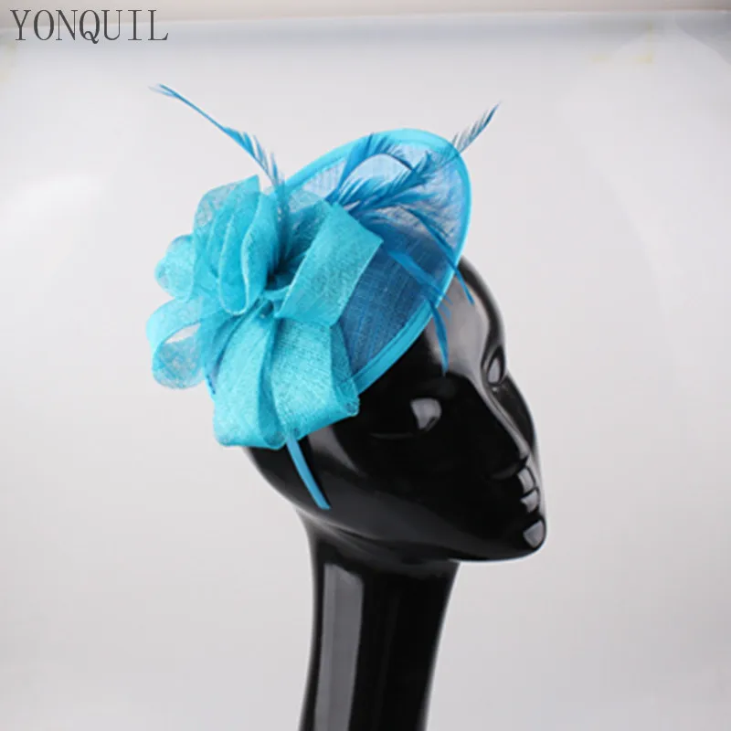 Navy Cocktail Hat Sinamay Base And Trim With Feather Flower Adorned Fashion Party Accasion Hair Accessories Church Headband | Аксессуары