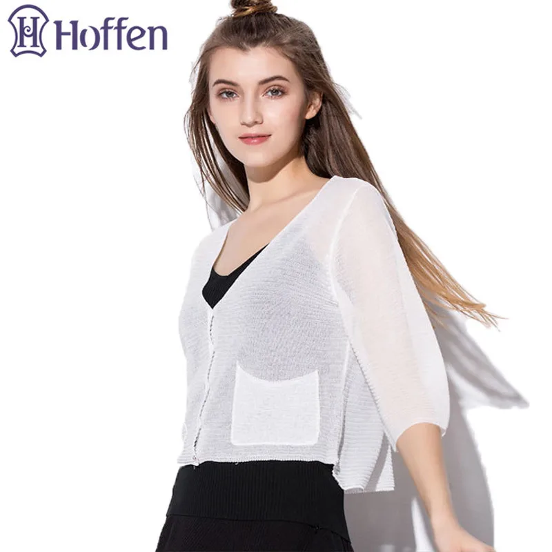 Hoffen Hot Sale Womens Summer Knitted Cardigan Sun Protection Clothing Air Conditioning Knit Solid Loose Casual Outwear |