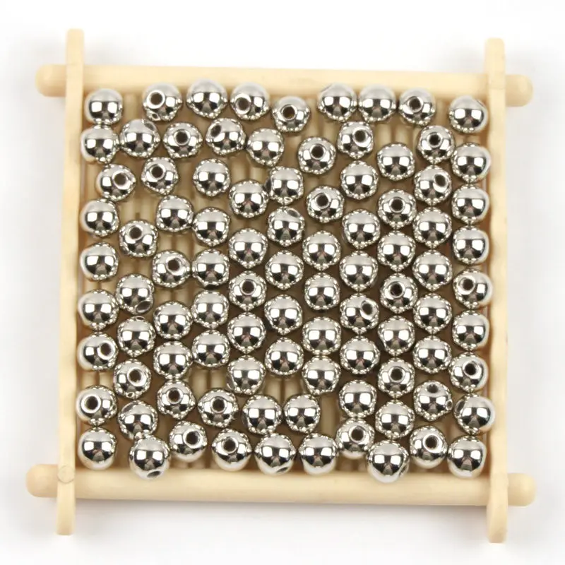 Silver Tone DIY 3 4 5 6 8 10 12 мм черный золотой серебряный CCB круглые мелкие Бусины Свободные бусины для Аксессуары для ювелирных изделий - Цвет: Silver Tone