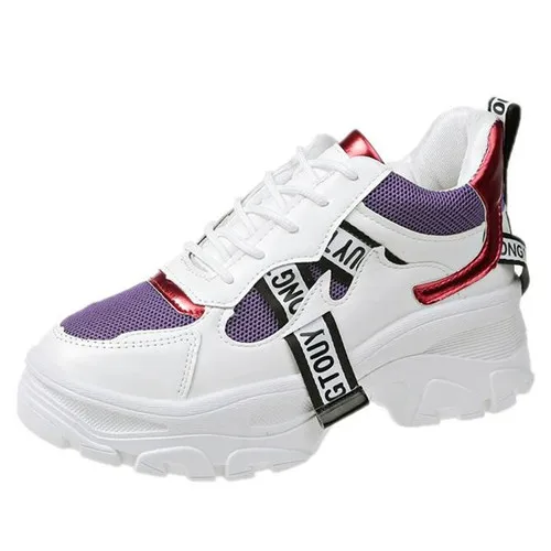 white purple Single Г., новая весенняя модная женская повседневная обувь из сетчатого материала удобная обувь на платформе женские кроссовки, женские кроссовки, chaussure femme, T741 - Цвет: white purple Single