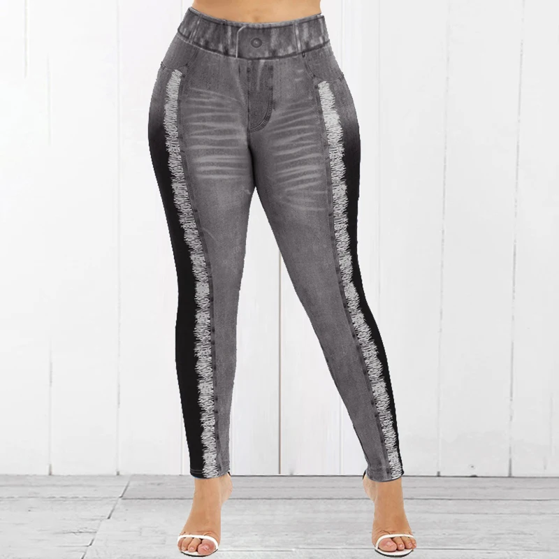 Gray Sfit Модные женские поддельные лосины из джинсовой ткани Джеггинсы тянущиеся брюки синие Черные узкие леггинсы джинсы облегающие, брюки обтягивающие Новинка - Цвет: Gray