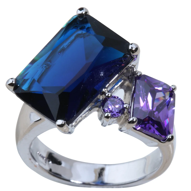 Фото Ослепительный голубой циркон фиолетовый 925 пробы серебро для Для женщин кольцо