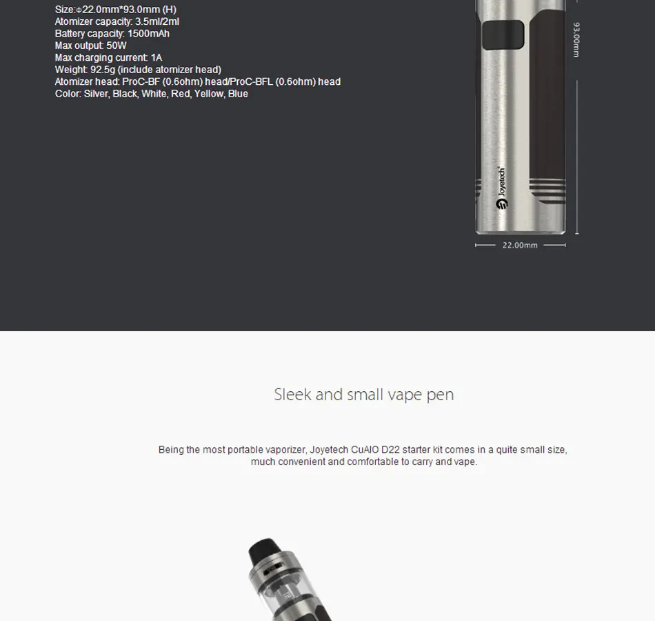 Joyetech CuAIO D22 стартовый комплект встроенный аккумулятор 1500 мАч 3,5 мл/2 мл емкость бака электронная сигарета Vape Vs Ego Aio D22 комплект оригинальной сигареты