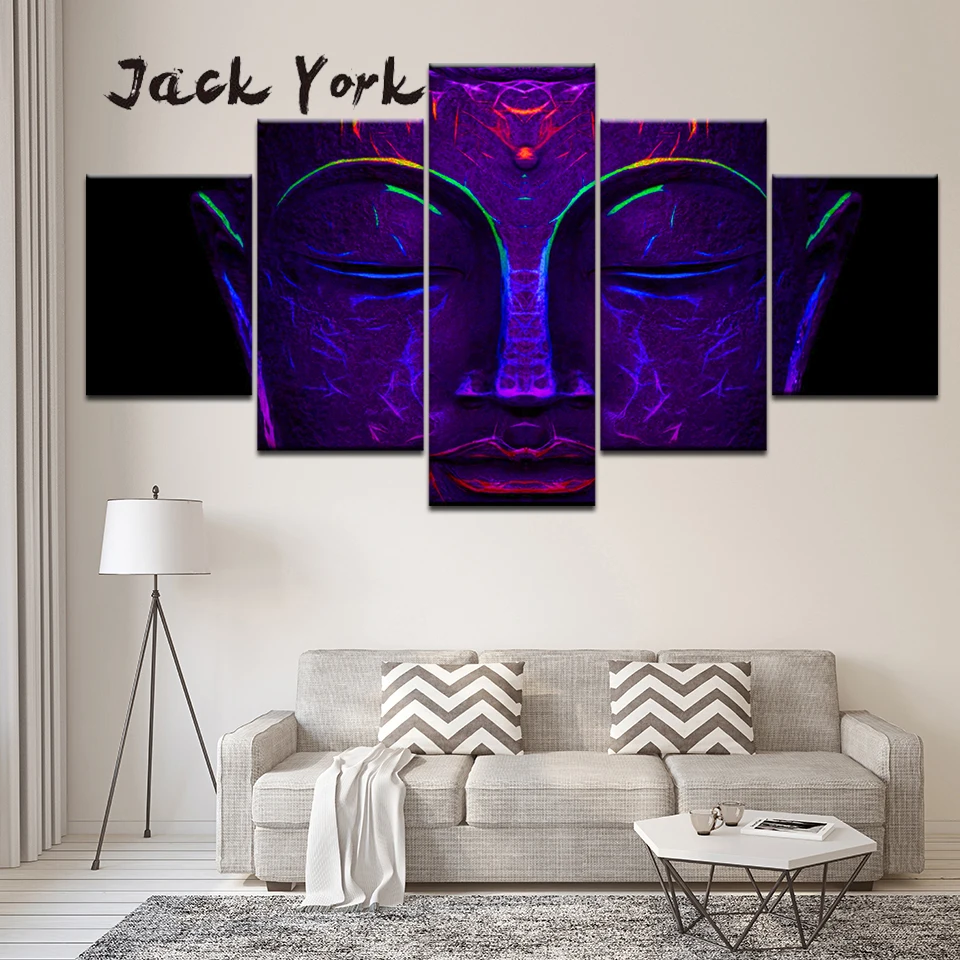 Картина на холсте красочная абстрактная Будда 5 шт. Настенная картина модульные