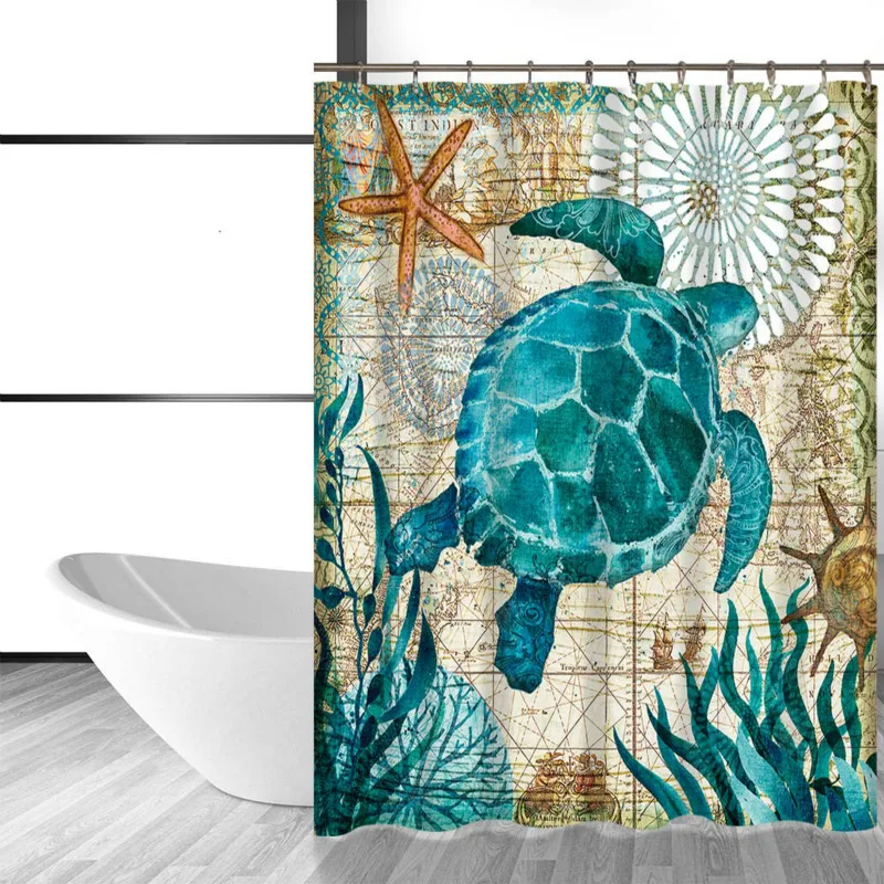 

Sea Turtle Waterproof Shower Curtain Octopus Home Bathroom Curtains with 12 Hooks Polyester Fabric Bath Curtain