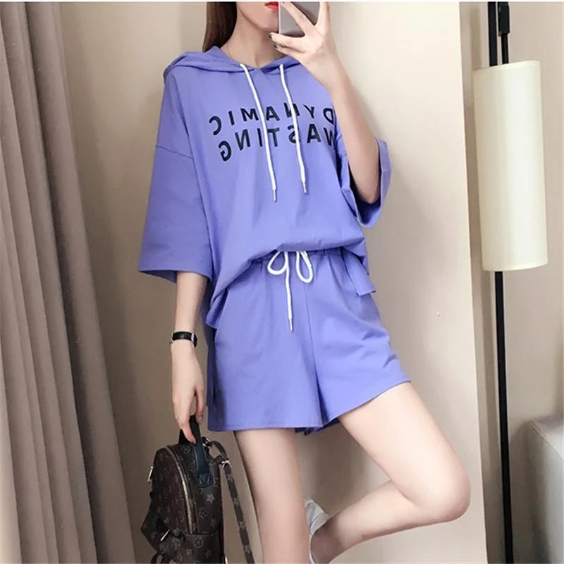 

Women Jumpsuits Shorts suit female summer Korean casual short-sleeved sportswear large size loose running students two-piece