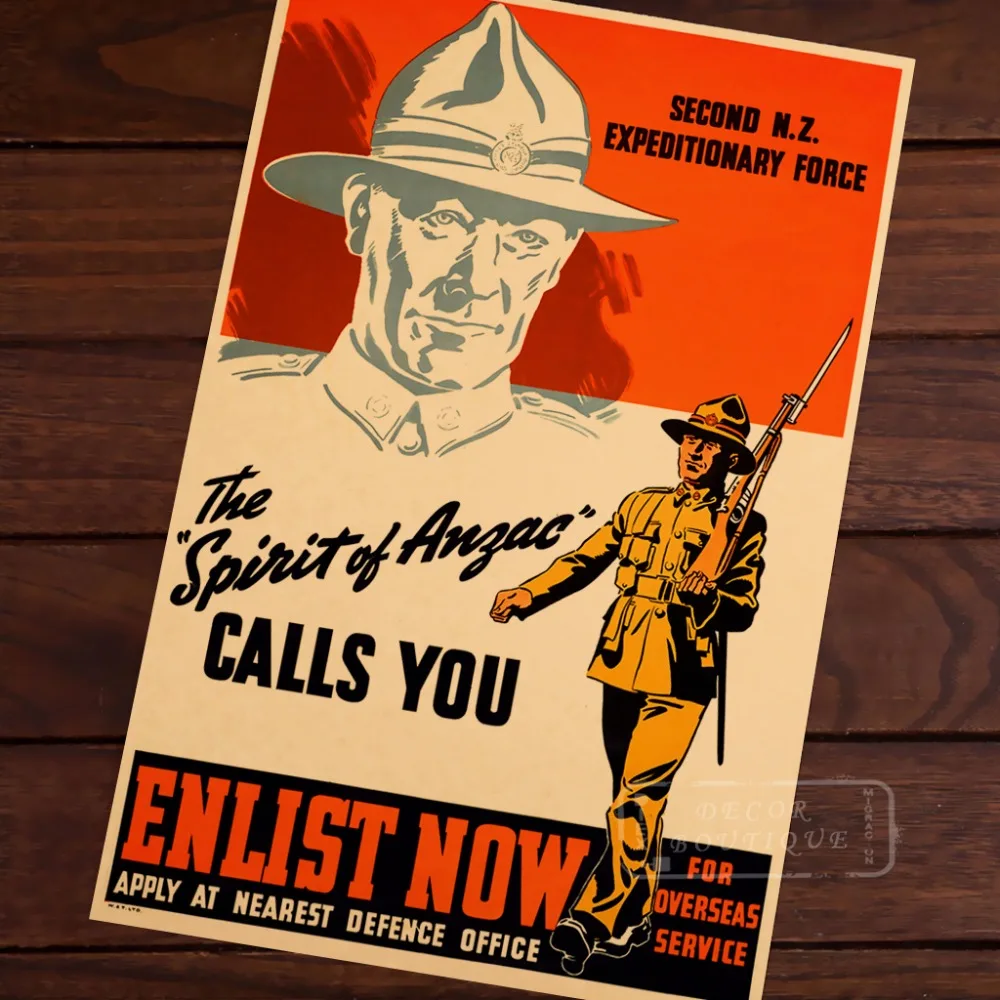 Винтажный настенный ретро постер The War of ANZAC Spirit с надписью Call You Новая Зеландия НЗ