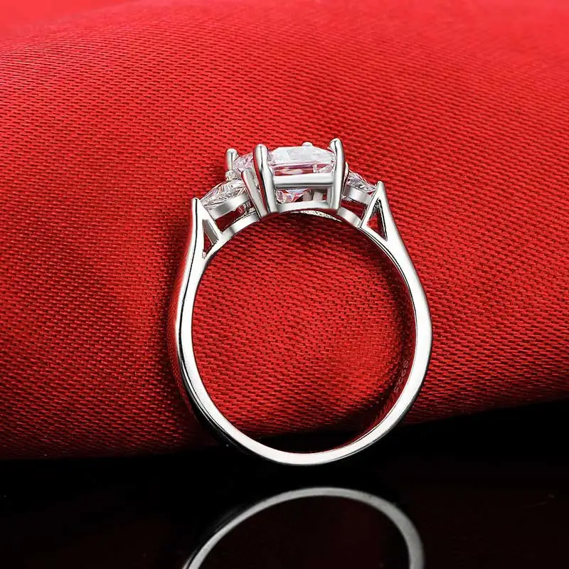 Женское кольцо с тремя камнями обручальное ювелирное изделие из серебра 925 пробы