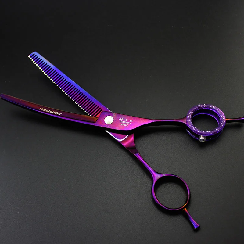 7 дюймов изогнутые плотные акулы истончение ножницы с чехлом радуга цвет уход за