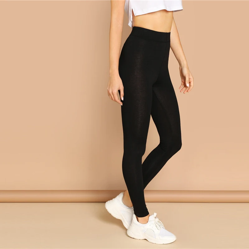 SweatyRocks, однотонные леггинсы с эластичной талией, женская одежда для активного отдыха, леггинсы, лето, высокая талия, обтягивающие базовые леггинсы
