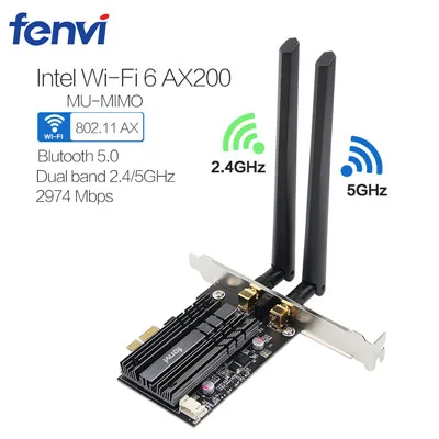 Двухдиапазонная беспроводная сеть AX200NGW 2,4 Гбит/с Wifi PCI-E 1X карта для Intel AX200 2,4G/5 ГГц 802.11ac/ax Wi-Fi Bluetooth 5,0 адаптер - Цвет: 6DB Antennas