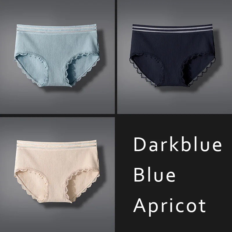 Darkblue Blue Aprico Новые сексуальные хлопковые трусики со средней посадкой, прозрачные трусики на талии, удобные дышащие трусы большого размера DULASI - Цвет: Darkblue Blue Aprico