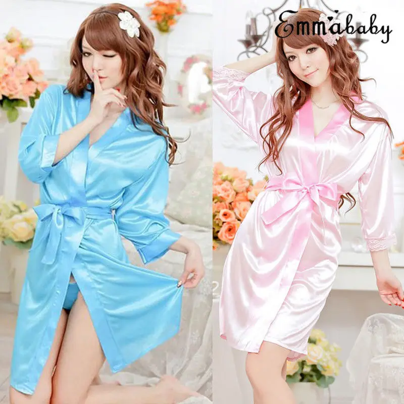 Горячая Распродажа солидный сексуальный женский Атласный халат с v образным