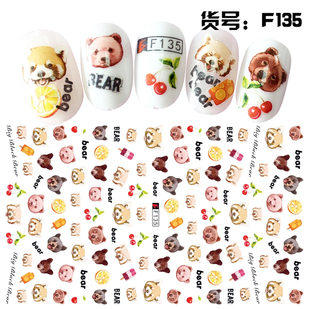 3 листа Мишка Тедди наклейки для ногтей Дизайн Тонкий Клей красота украшения