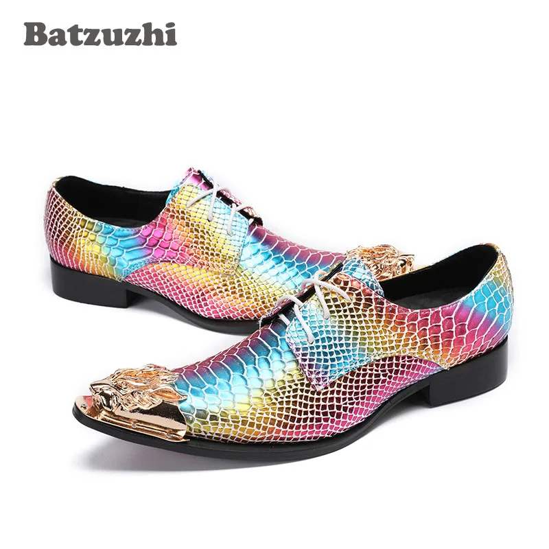 

Красочные кожаные мужские туфли Batzuzhi, мужские классические туфли в стиле панк-рок, индивидуальные мужские туфли для вечеринки и свадьбы