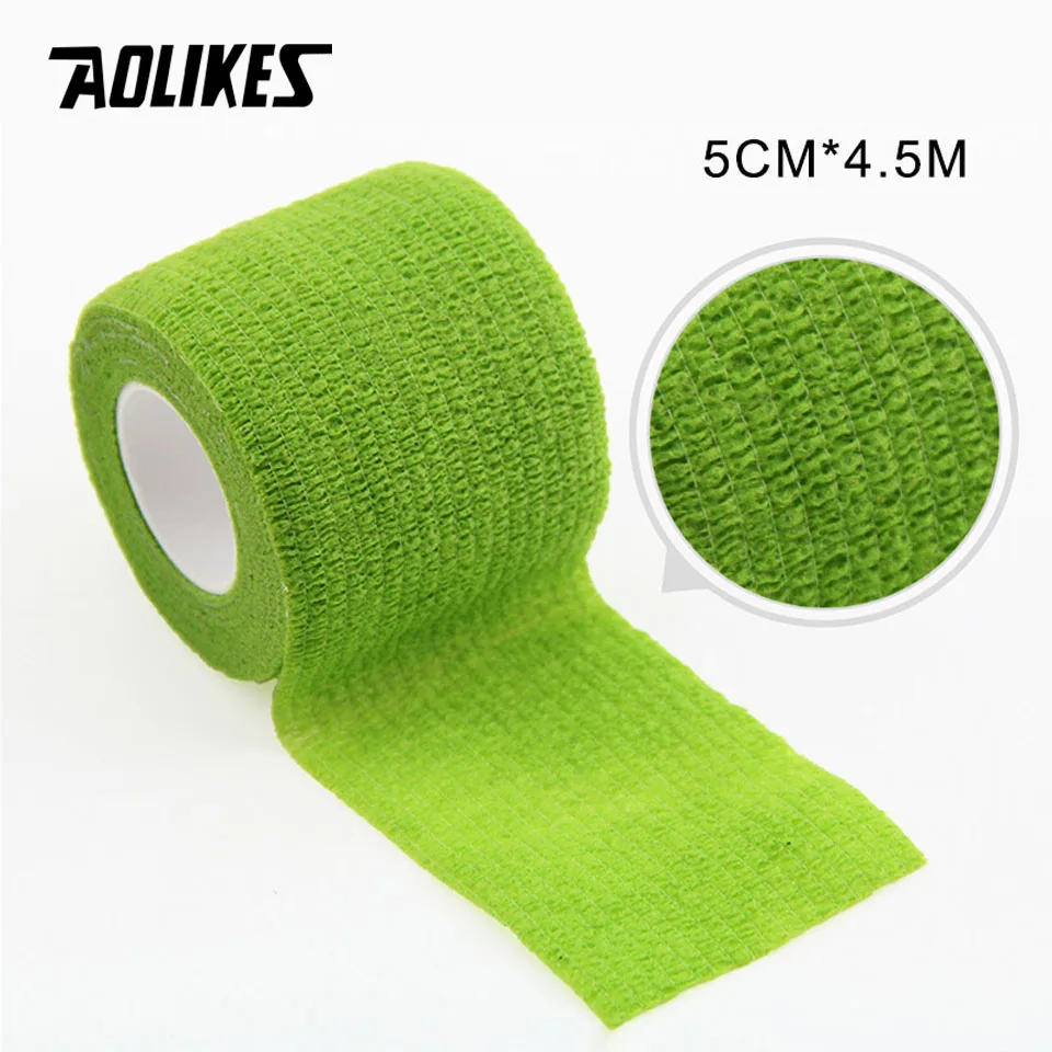 Green AOLIKES 5 см* 450 см самоклеющиеся эластичные бинты из нетканого материала кинезиологическая лента Защитное снаряжение колено локоть поддержка травмирования колодки - Цвет: Green