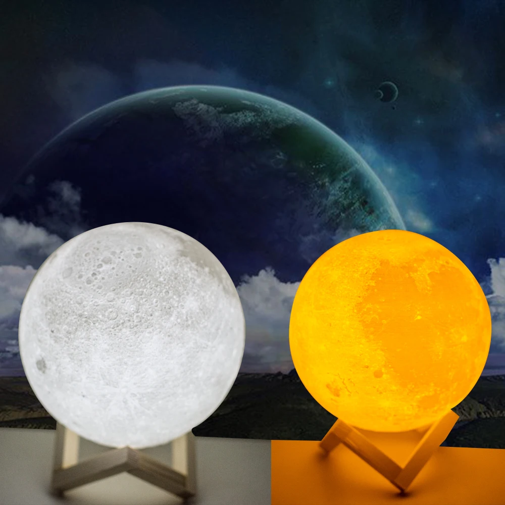 3D Луна светодиодный ночник лунный свет Волшебный подарок луна лампа с деревянным
