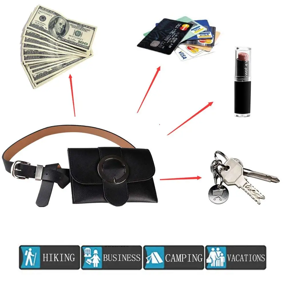 HCH женская кожаная поясная сумка с круглой пряжкой съемный ремень мини кошельком