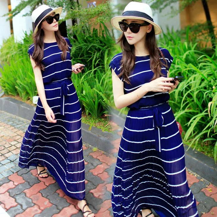 Женское шифоновое платье в полоску повседневное Сплошное Длинное пляжное