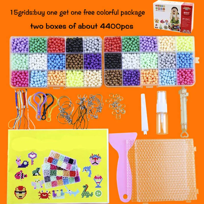4400pcs (color box) Бусины DIY, волшебные бусины с водяным распылением, бусины cuentas, Набор для изготовления вручную, 3D пазл, Мультяшные аксессуары, набор инструментов, игрушка для детей - Цвет: 4400pcs (color box)
