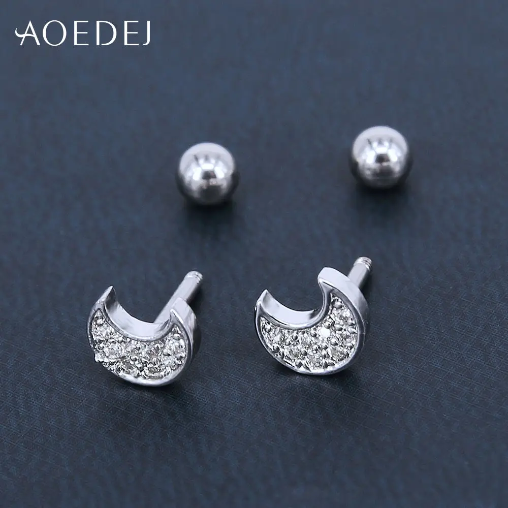 AOEDEJ Moon серьги гвоздики с кристаллами элегантные для женщин и девочек маленькие