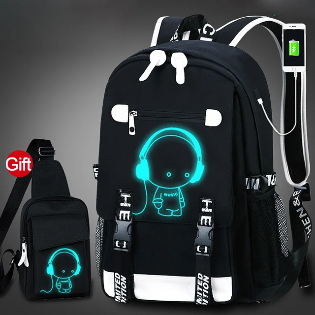 Music boy Chest bag Школьный рюкзак для студентов, 3D светящаяся анимация, USB зарядка, школьная сумка для мальчика-подростка, Противоугонный Детский рюкзак, школьные сумки - Цвет: Music boy Chest bag