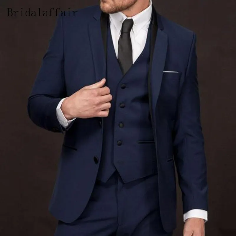 2020 новый дизайн темно-синий мужской костюм Bridalaffair облегающие мужские свадебные