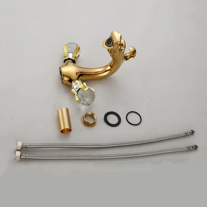 Antique Gold Plating Dragon Design Basin Faucet Luxury Decorative Crystal Bathroom Dual Handle Faucets Mixer Water Tap SE-8613 |