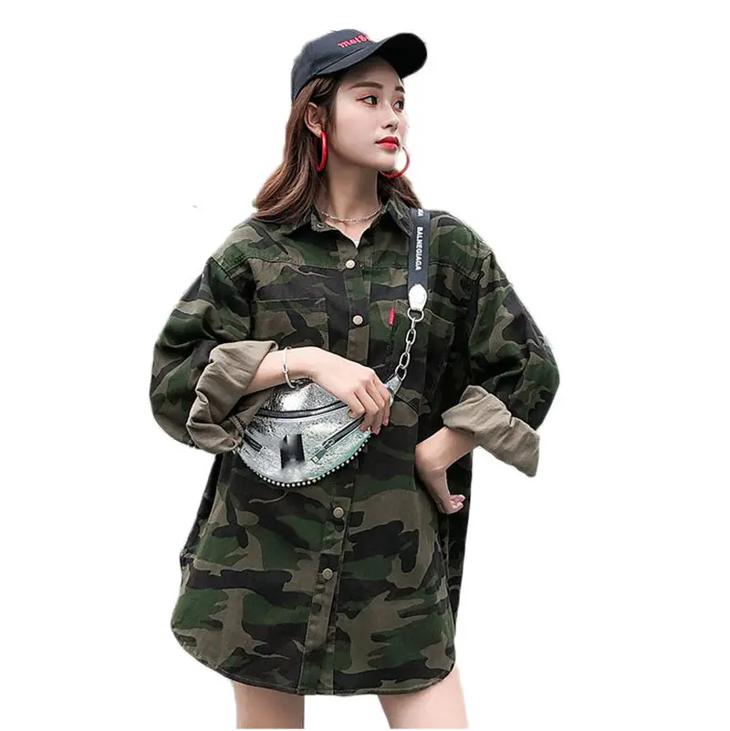 Осень 2019 свободная уличная одежда в стиле Харадзюку рубашка куртка камуфляжный
