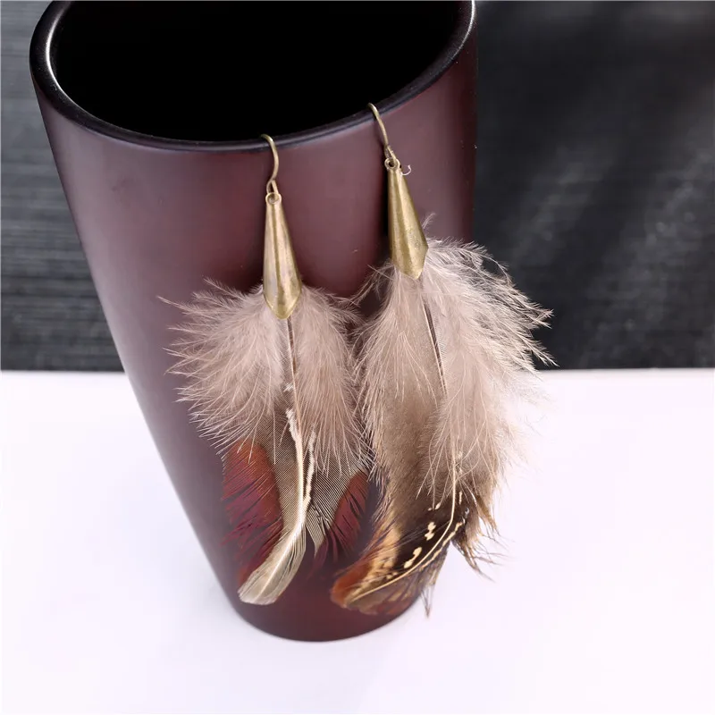 2019 новые очаровательные серьги из сплава ручной работы с перьями Boho Этнические