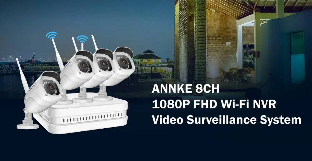 ANNKE 8CH 1080P FHD Wi-Fi беспроводная NVR CCTV система 4 шт. ip-камера wifi уличная Водонепроницаемая CCTV камера безопасности комплекты видеонаблюдения