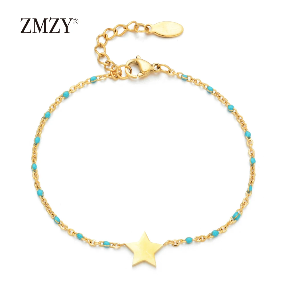 light-blue ZMZY золотые очаровательные браслеты со звездочками для женщин Регулируемый браслет Мода Pulseira ювелирные изделия из нержавеющей стали оптом подарок - Окраска металла: light-blue