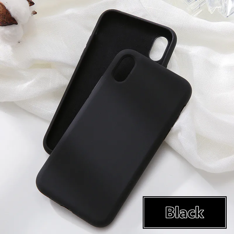 Черный Original Simple Color Silicone Phone Case for iPhone 6 6S 7 8 Plus Cute Candy Color Soft Back Cover for iPhone XR XS Max Cases - Цвет: Черный