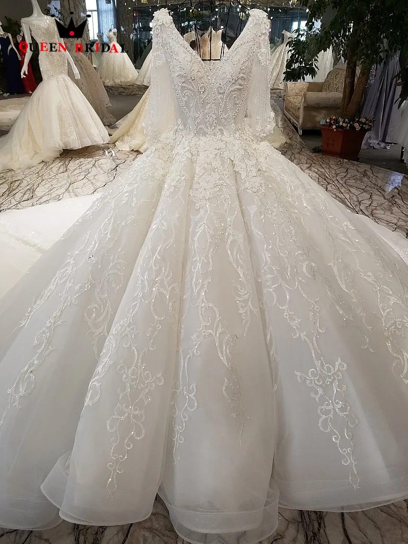Бальное платье 2021 robe de mariee с V образным вырезом кружевное украшенное бисером vestido