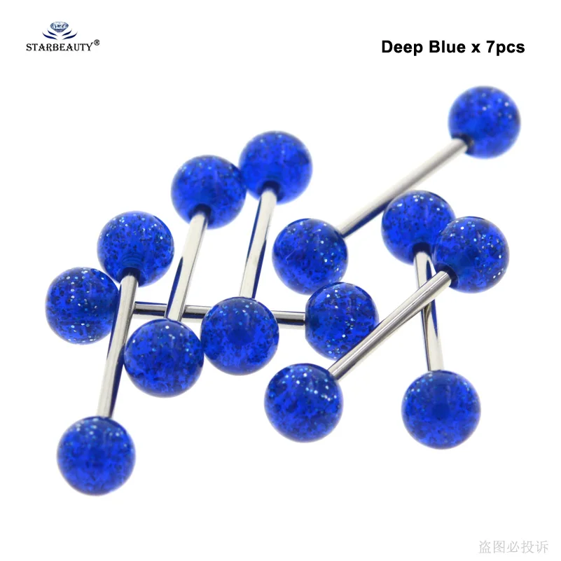 Deep Blue x 7pcs Starbeauty 7 шт. мигающий порошок пирсинг-штанга для языка Пирсинг язык кольца акриловые ниппель кольцо Спираль пирсинг Ланге пирсинг серьги - Окраска металла: Deep Blue x 7pcs