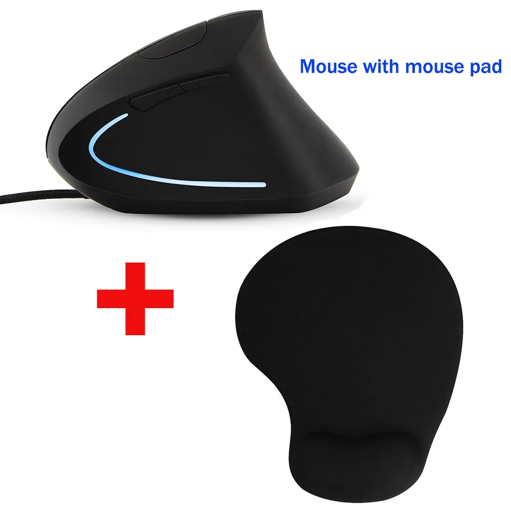Mouse with pad Вертикальный Мышь 800/1200/2000 3200 Точек на дюйм Проводная компьютерная мышь наручные часы для отдыха и безопасности USB оптическая Эргономическая красочные компьютерные мыши с подсветкой для ПК - Цвет: Mouse with pad